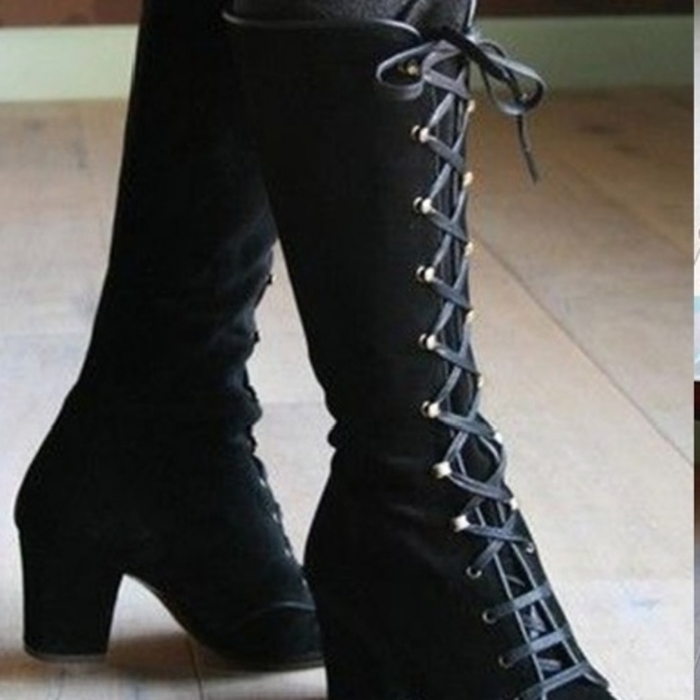 Women's Black Suede Lace up Boots Size 8.5